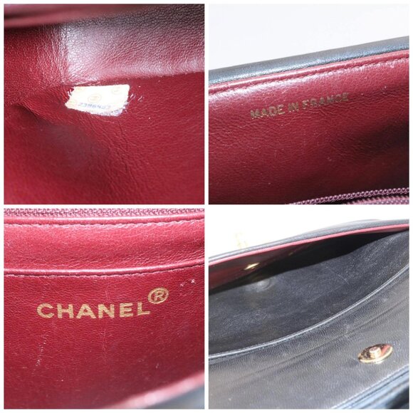 CHANEL Lamb Skin Double Flap Chain Shoulder Bag Black CC Auth - Picture 14 of 15